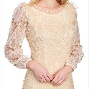 V CRISTINA Lace Embroidered Ruffled Tulle Top